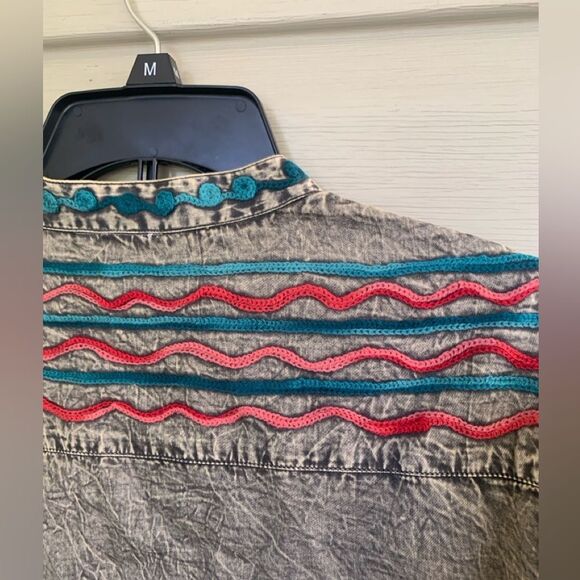 PARSLEY & SAGE embroidered tunic top blouse boho chic grey teal red sz S NWT - Picture 6 of 15